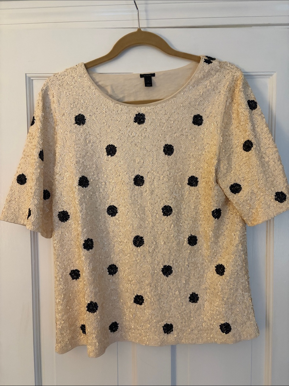 J. Crew Cream Sequin Polka Dot Short Sleeve Top